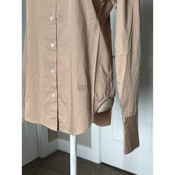 FRAME The Standard Long Sleeve Button Down Shirt In Cafe Au Lait Tan Small - Picture 3 of 9